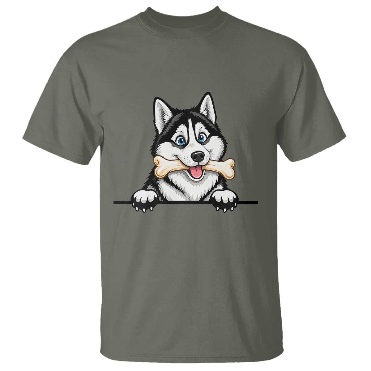 Cute Siberian Husky Puppy T Shirt Chewing Bone Meme