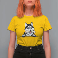 Cute Siberian Husky Puppy T Shirt For Women Chewing Bone Meme