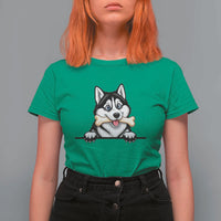 Cute Siberian Husky Puppy T Shirt For Women Chewing Bone Meme