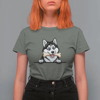 Cute Siberian Husky Puppy T Shirt For Women Chewing Bone Meme