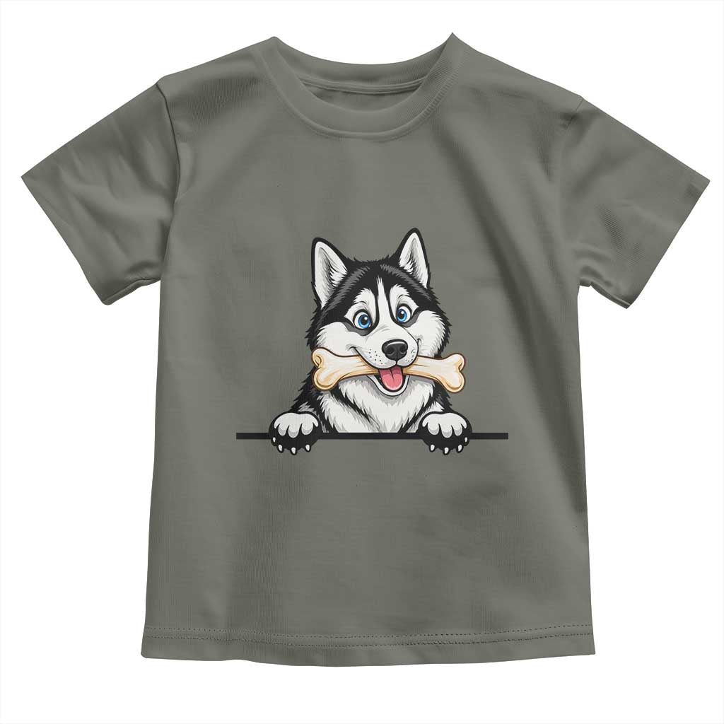 Cute Siberian Husky Puppy Toddler T Shirt Chewing Bone Meme