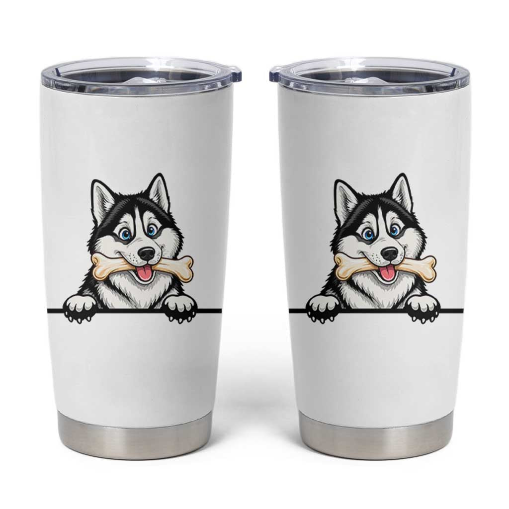 Cute Siberian Husky Puppy Tumbler Cup Chewing Bone Meme
