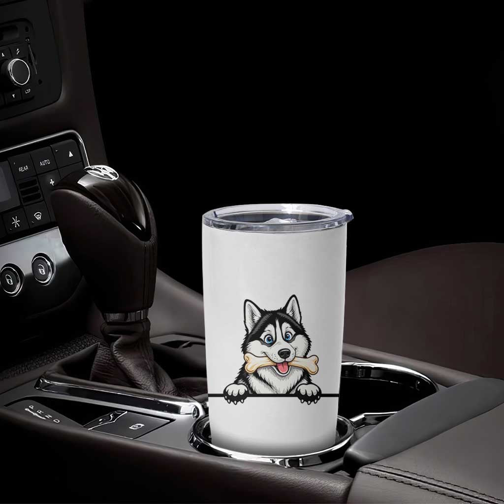 Cute Siberian Husky Puppy Tumbler Cup Chewing Bone Meme