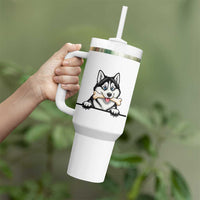 Cute Siberian Husky Puppy Tumbler With Handle Chewing Bone Meme