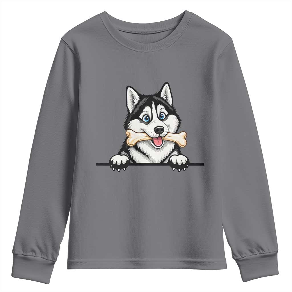 Cute Siberian Husky Puppy Youth Sweatshirt Chewing Bone Meme
