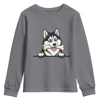 Cute Siberian Husky Puppy Youth Sweatshirt Chewing Bone Meme