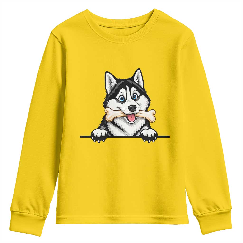Cute Siberian Husky Puppy Youth Sweatshirt Chewing Bone Meme