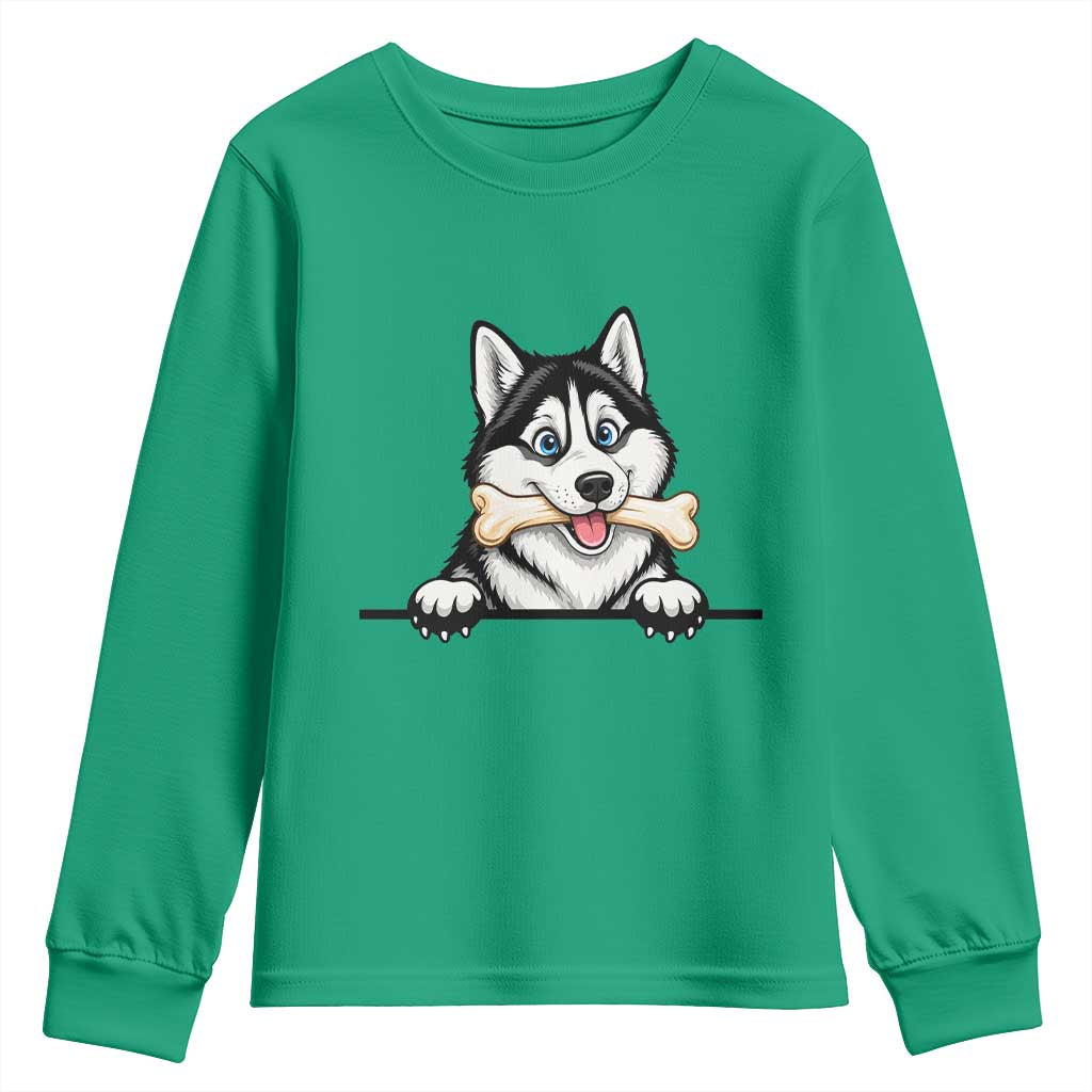 Cute Siberian Husky Puppy Youth Sweatshirt Chewing Bone Meme