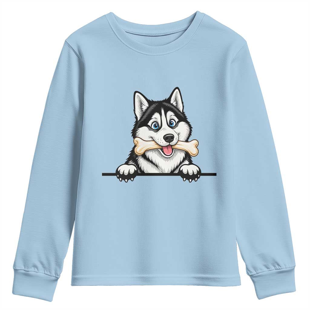 Cute Siberian Husky Puppy Youth Sweatshirt Chewing Bone Meme