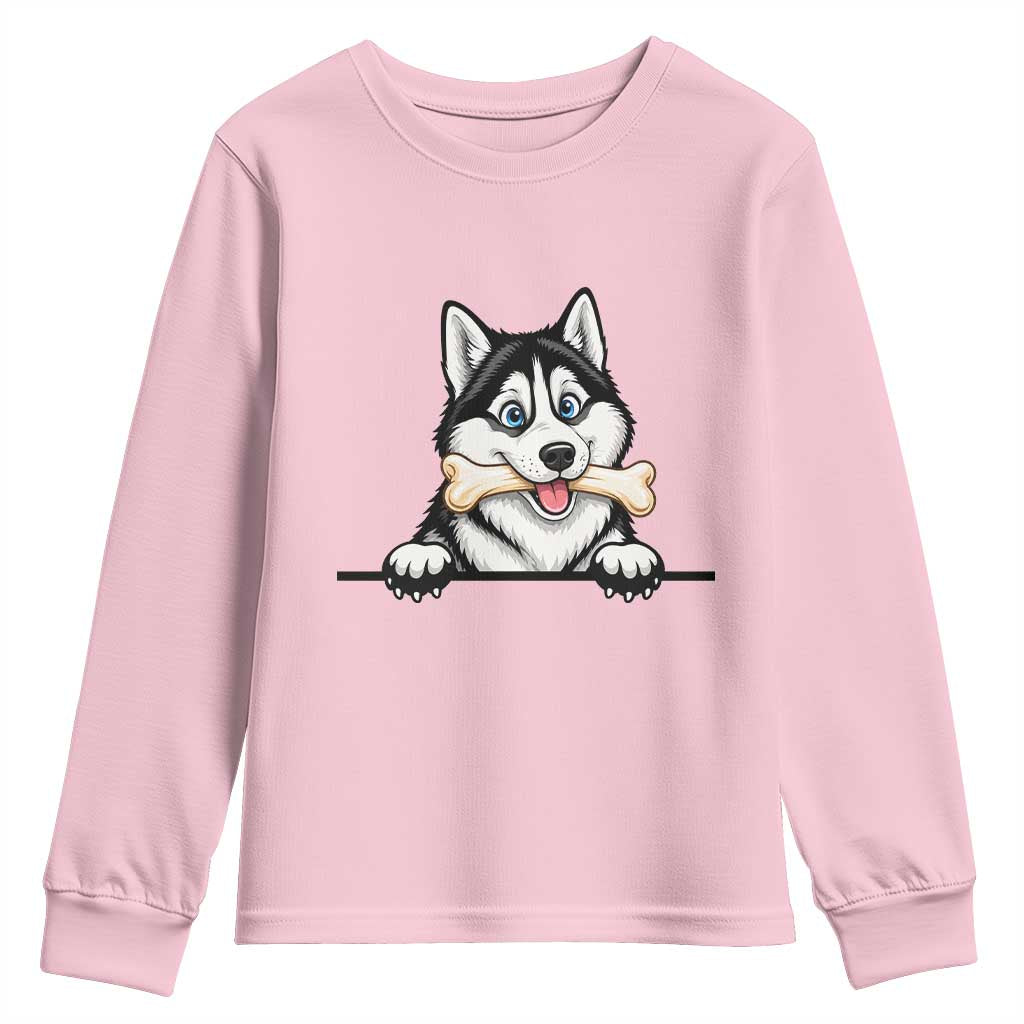 Cute Siberian Husky Puppy Youth Sweatshirt Chewing Bone Meme
