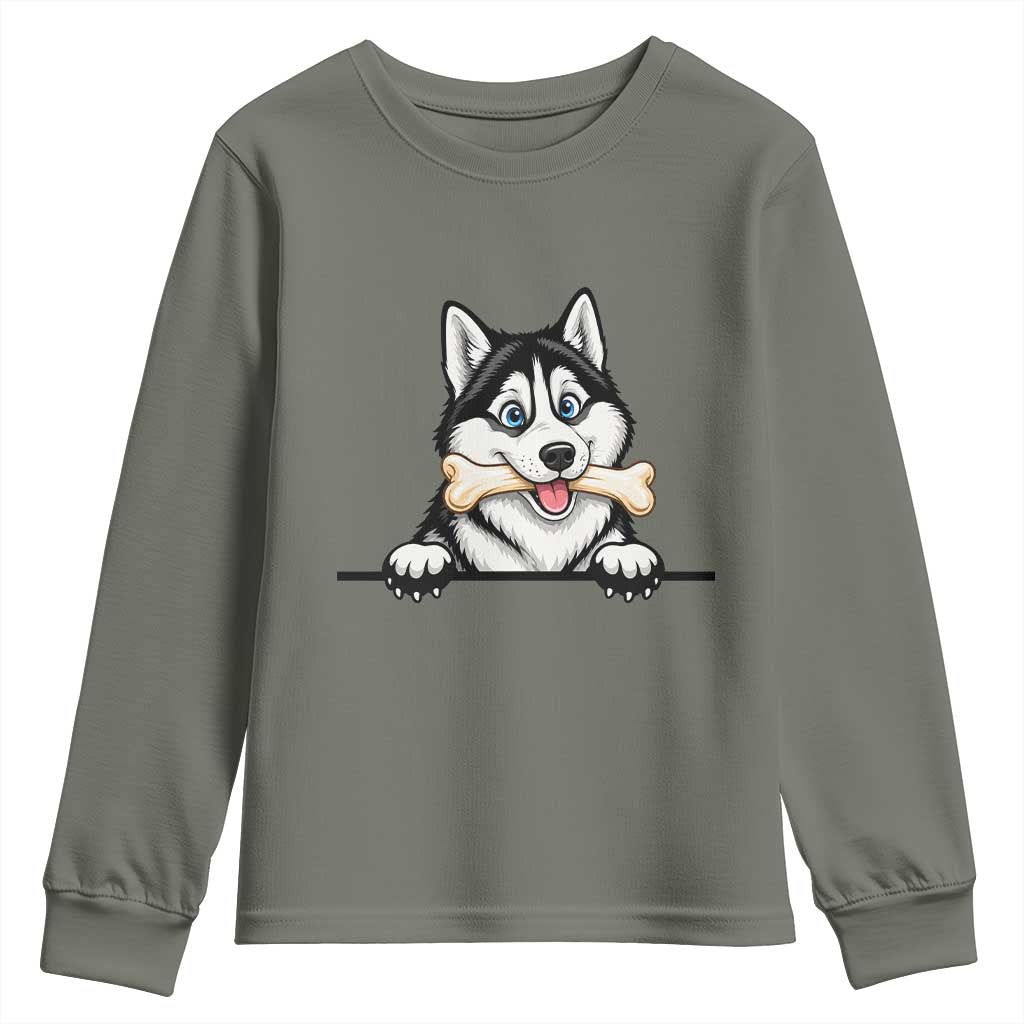 Cute Siberian Husky Puppy Youth Sweatshirt Chewing Bone Meme