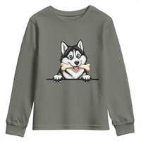 Cute Siberian Husky Puppy Youth Sweatshirt Chewing Bone Meme