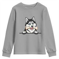 Cute Siberian Husky Puppy Youth Sweatshirt Chewing Bone Meme