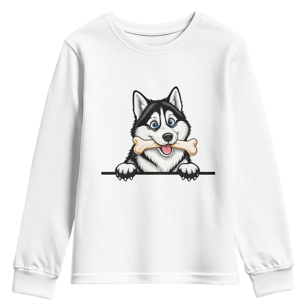 Cute Siberian Husky Puppy Youth Sweatshirt Chewing Bone Meme