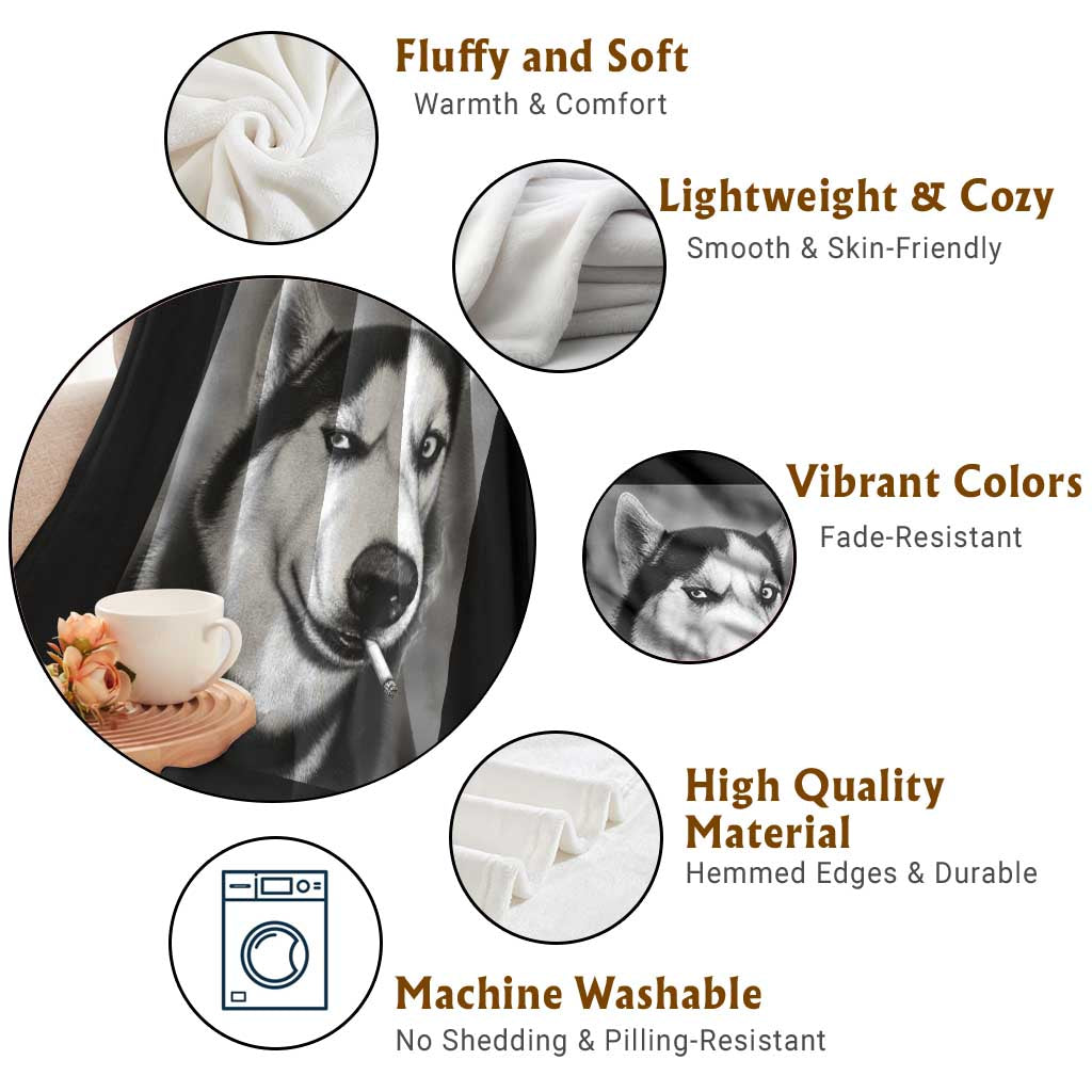 Smoking Siberian Husky Meme Throw Blanket Funny Dog Face Gift For Dog Lovers