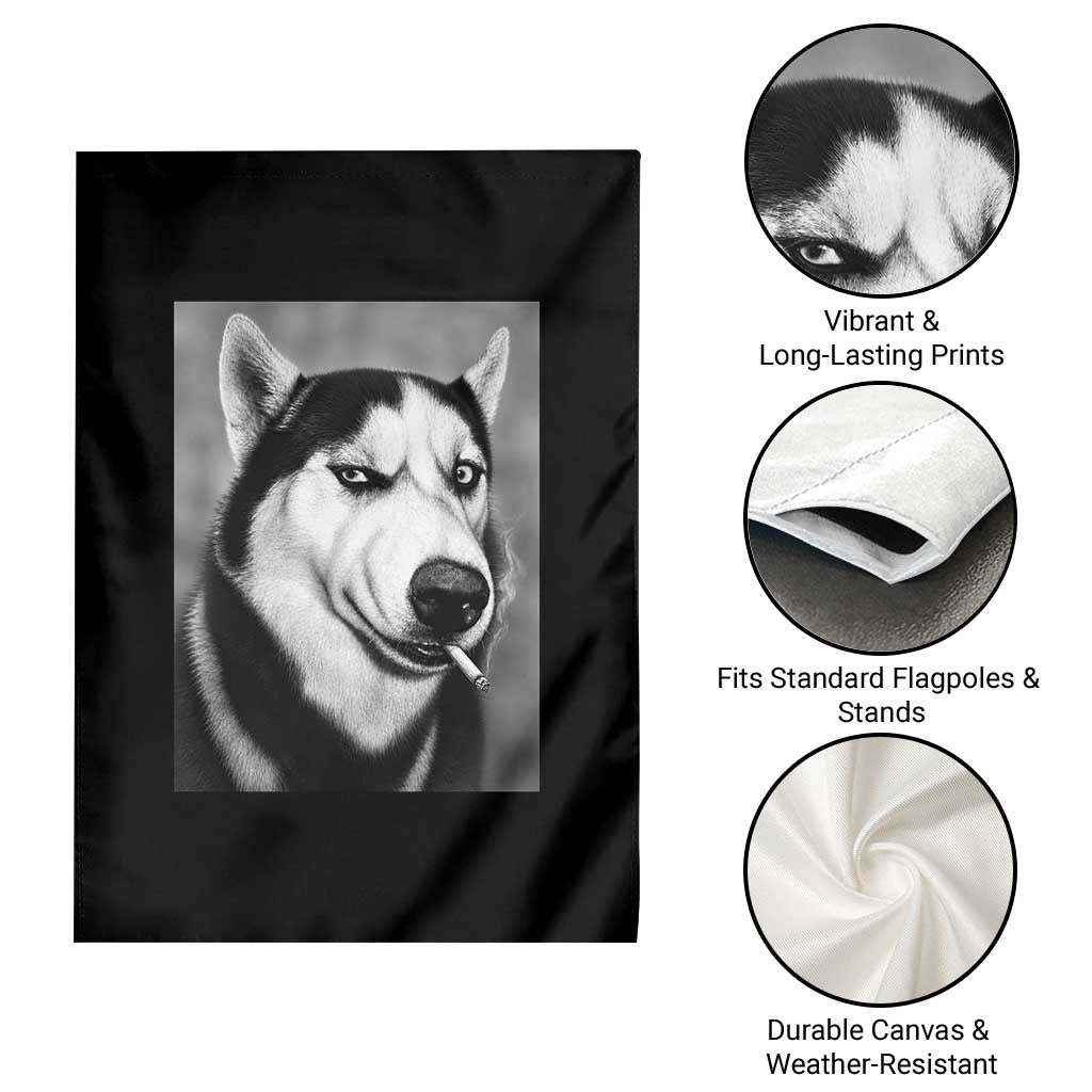 Smoking Siberian Husky Meme Garden Flag Funny Dog Face Gift For Dog Lovers