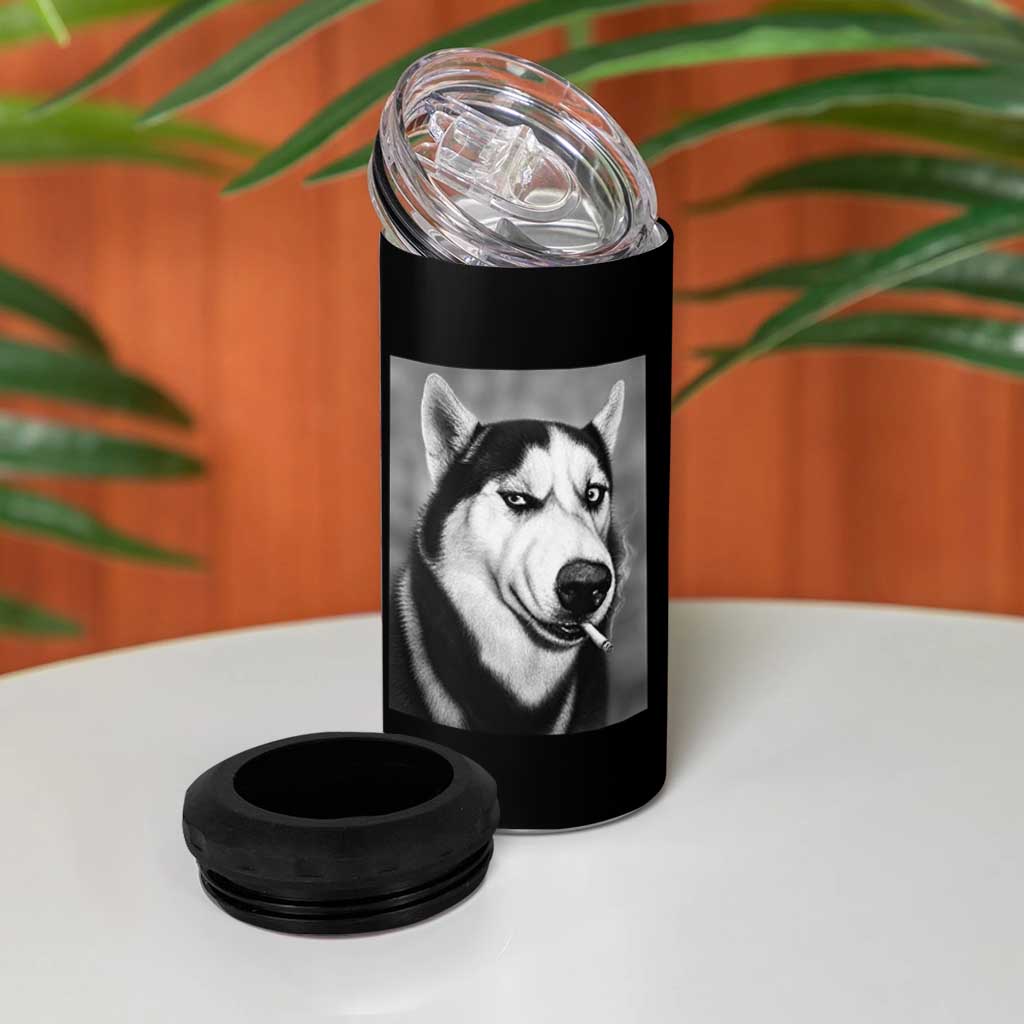 Smoking Siberian Husky Meme 4 in 1 Can Cooler Tumbler Funny Dog Face Gift For Dog Lovers