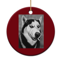 Smoking Siberian Husky Meme Ceramic Ornament Funny Dog Face Gift For Dog Lovers