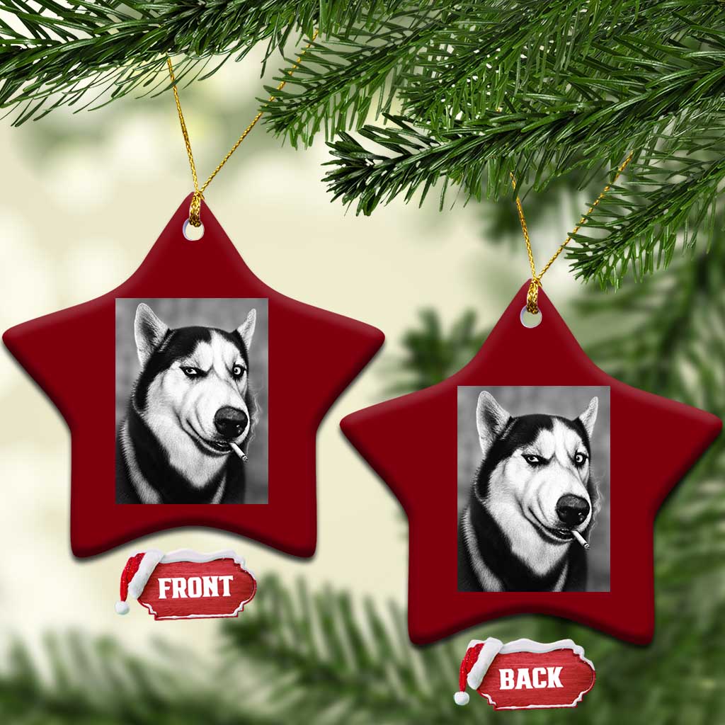 Smoking Siberian Husky Meme Ceramic Ornament Funny Dog Face Gift For Dog Lovers