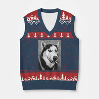 Smoking Siberian Husky Meme V-Neck Knit Sweater Vest Funny Dog Face Gift For Dog Lovers