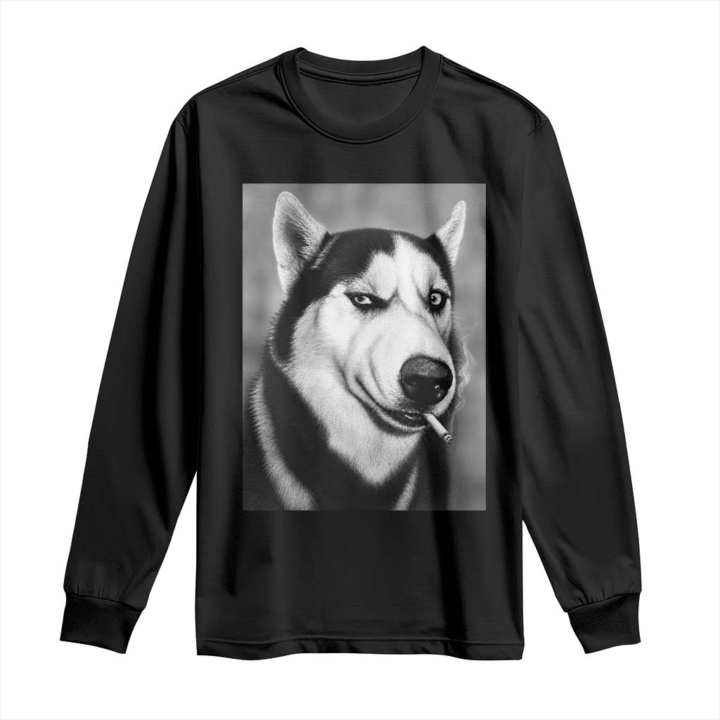 Smoking Siberian Husky Meme Long Sleeve Shirt Funny Dog Face Gift For Dog Lovers