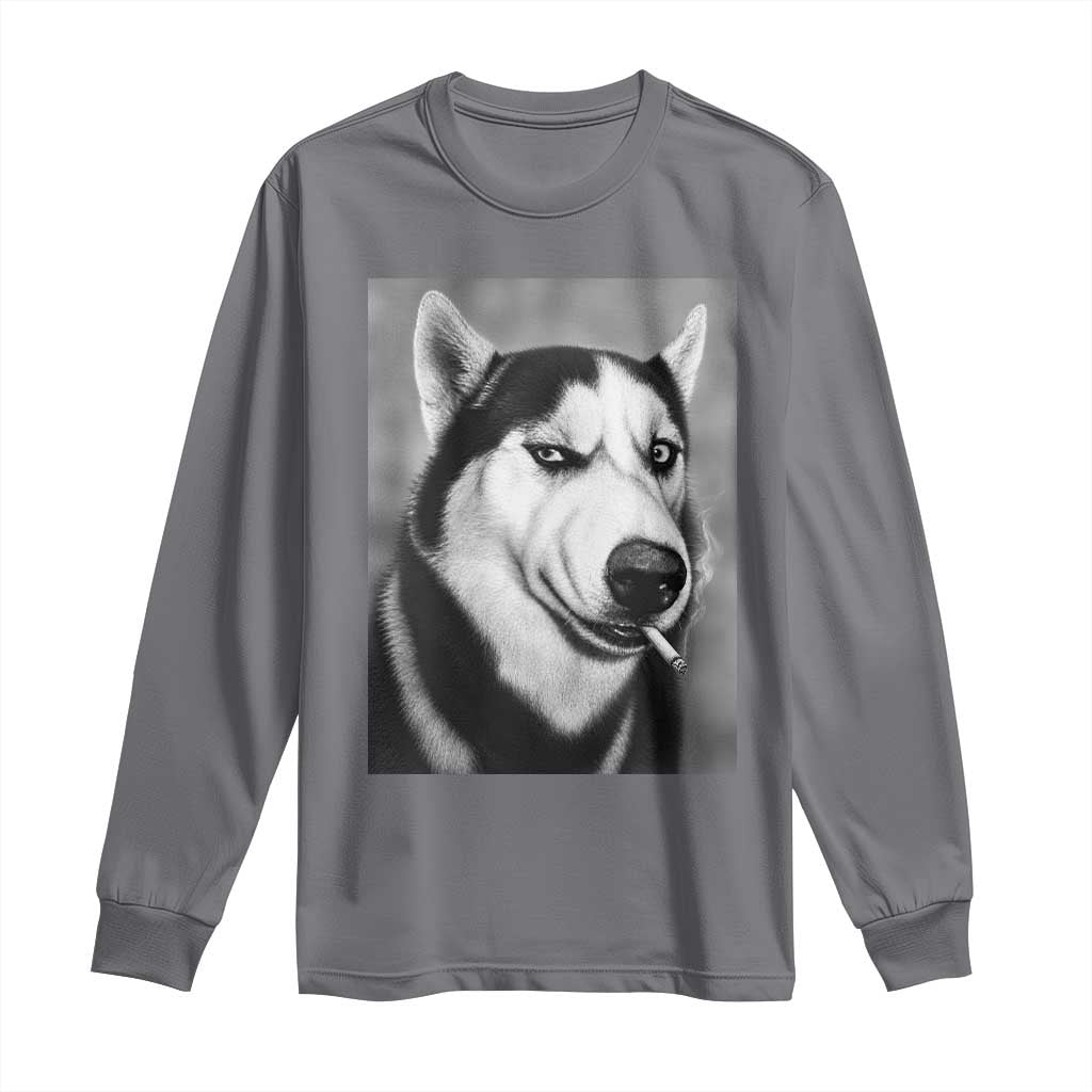Smoking Siberian Husky Meme Long Sleeve Shirt Funny Dog Face Gift For Dog Lovers
