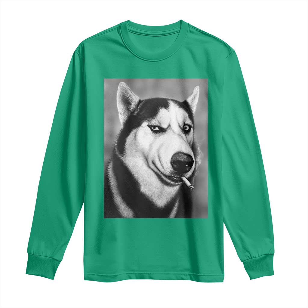 Smoking Siberian Husky Meme Long Sleeve Shirt Funny Dog Face Gift For Dog Lovers