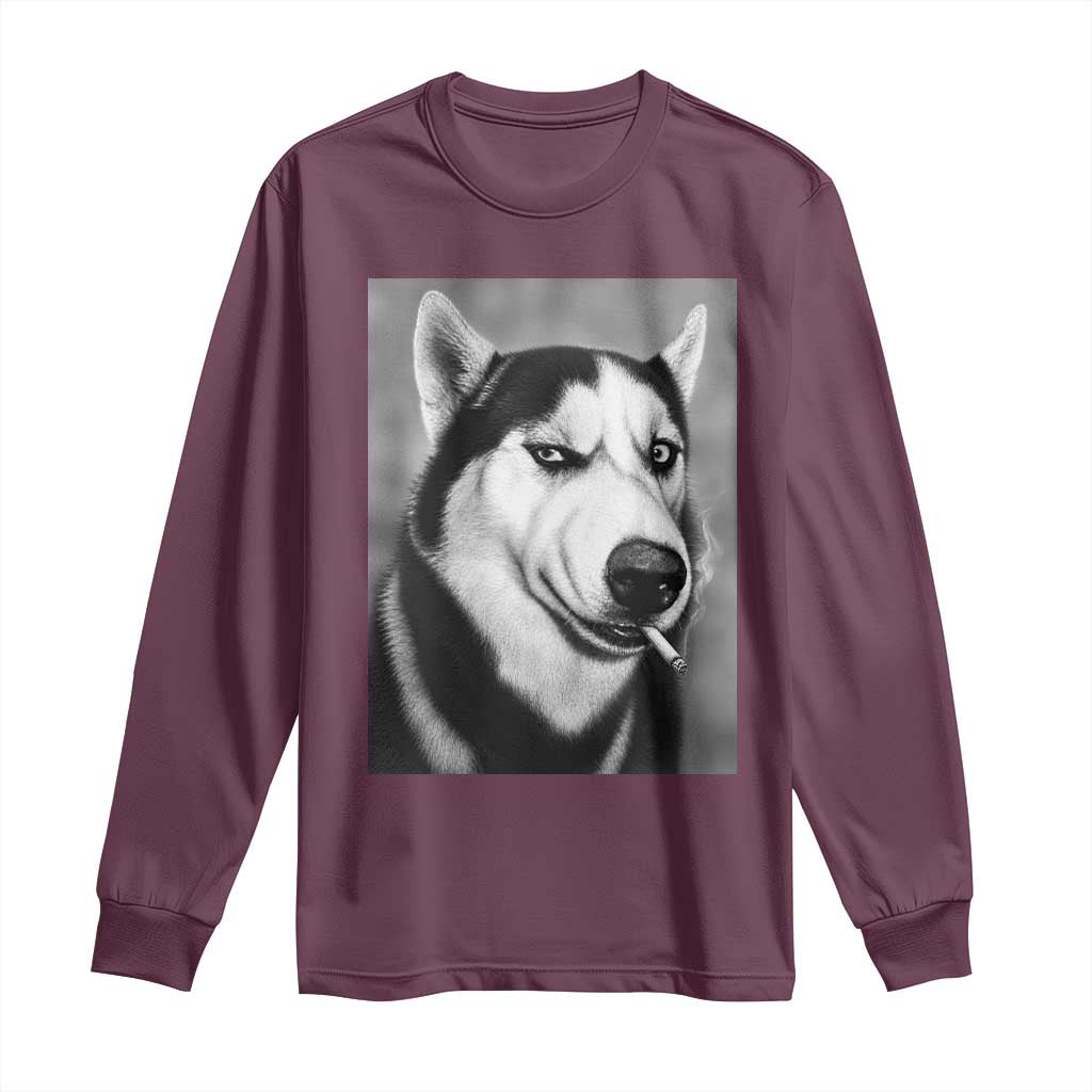 Smoking Siberian Husky Meme Long Sleeve Shirt Funny Dog Face Gift For Dog Lovers