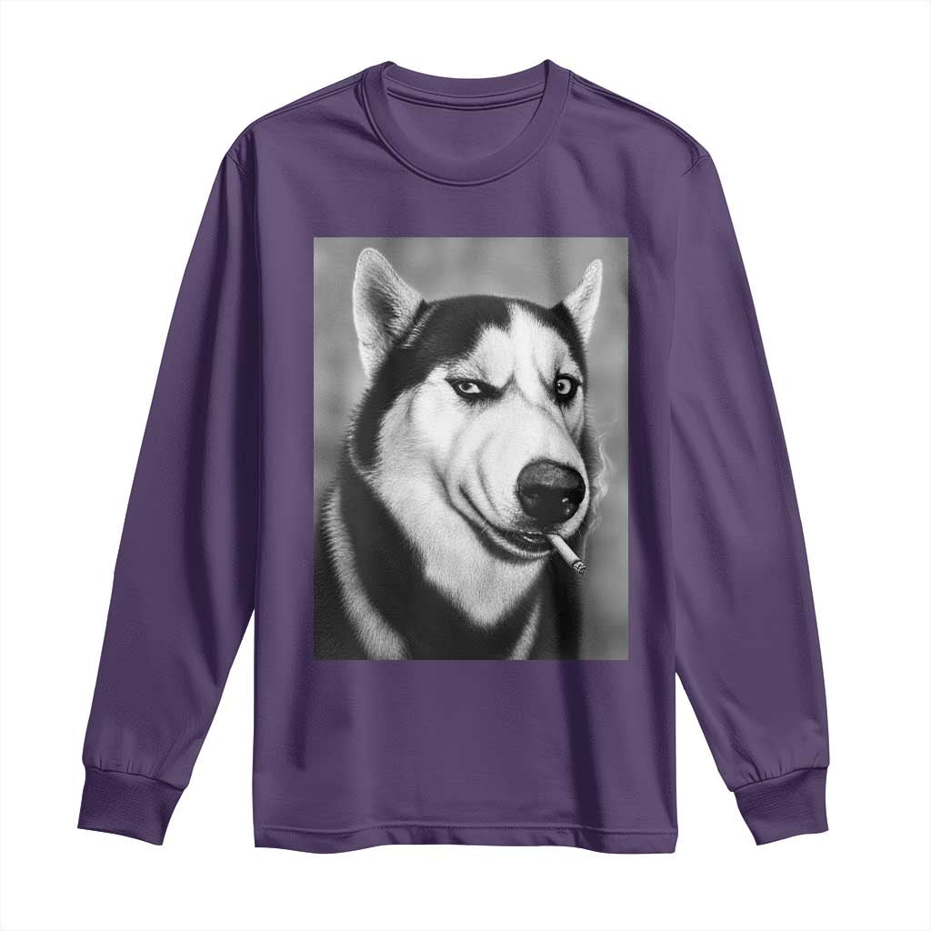 Smoking Siberian Husky Meme Long Sleeve Shirt Funny Dog Face Gift For Dog Lovers