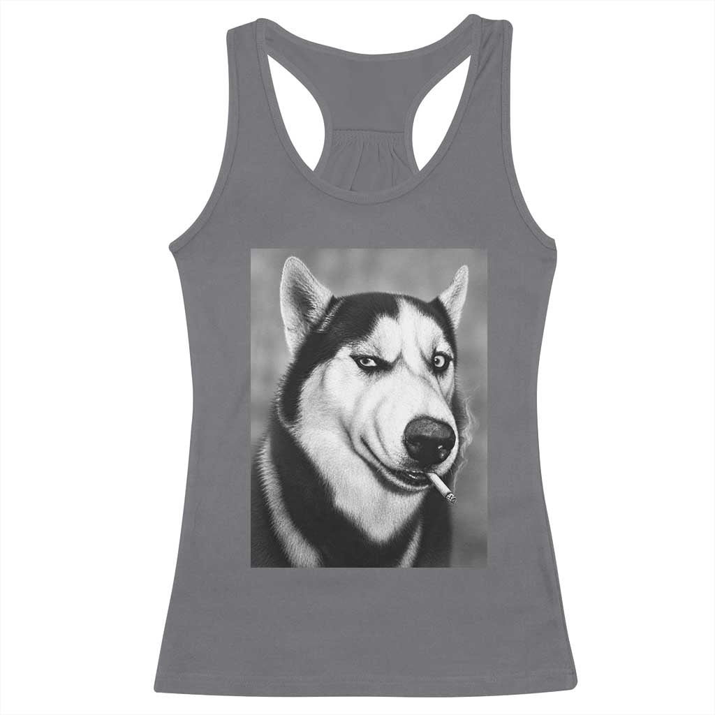 Smoking Siberian Husky Meme Racerback Tank Top Funny Dog Face Gift For Dog Lovers