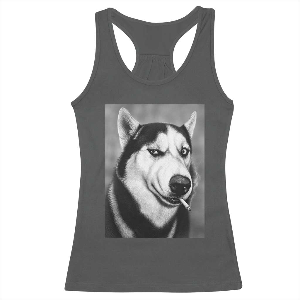 Smoking Siberian Husky Meme Racerback Tank Top Funny Dog Face Gift For Dog Lovers