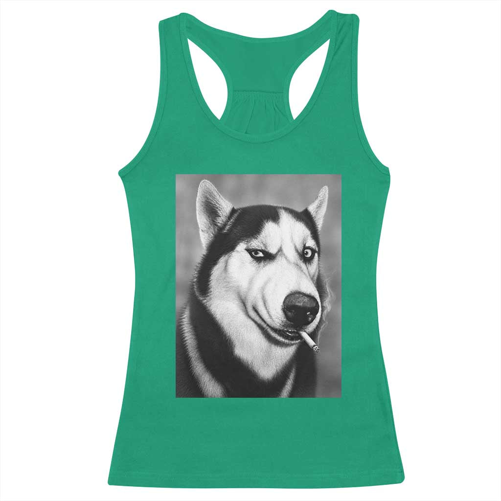 Smoking Siberian Husky Meme Racerback Tank Top Funny Dog Face Gift For Dog Lovers