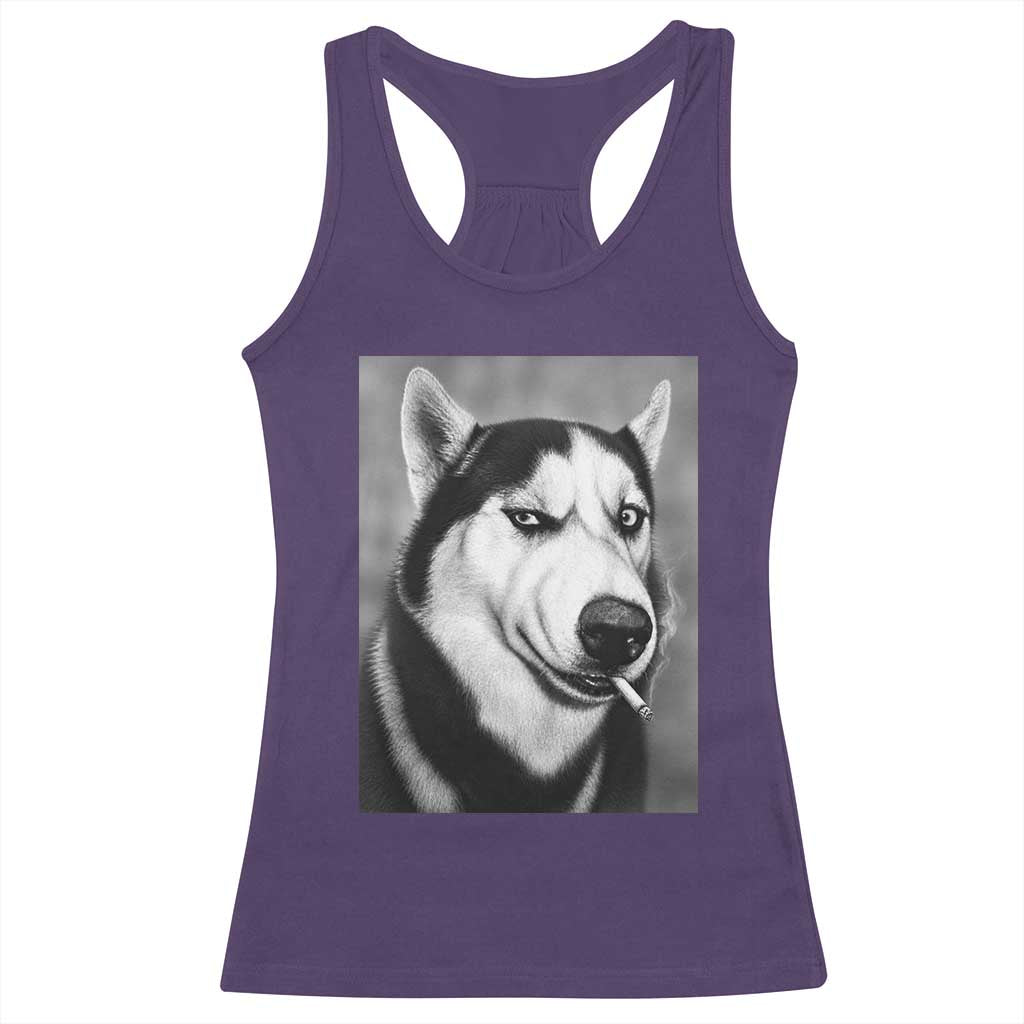 Smoking Siberian Husky Meme Racerback Tank Top Funny Dog Face Gift For Dog Lovers