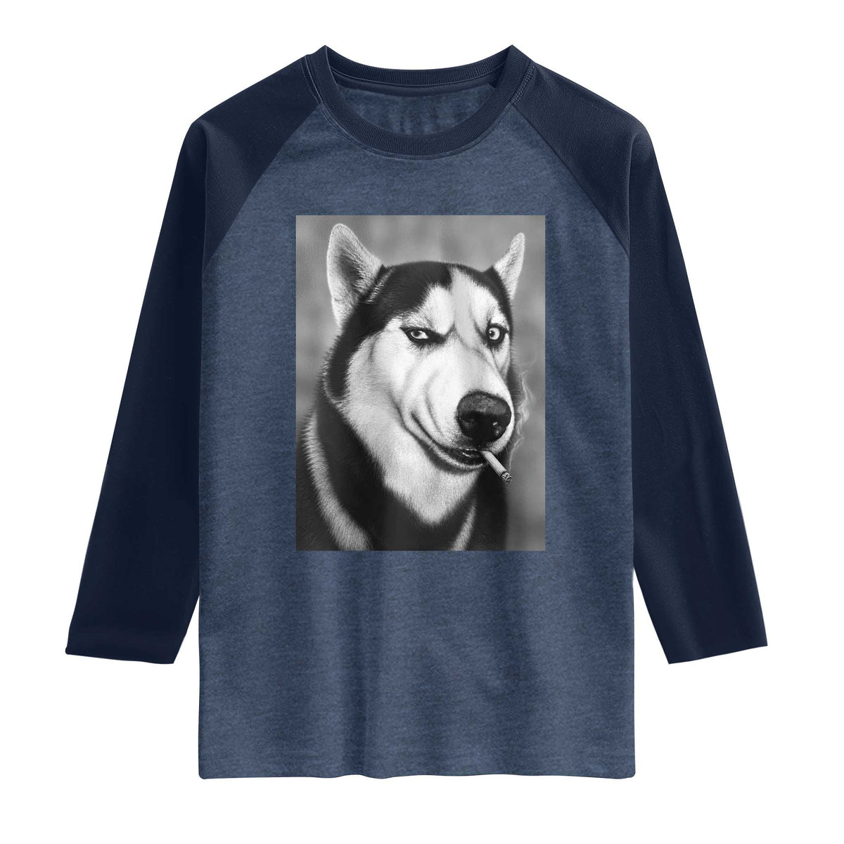 Smoking Siberian Husky Meme Raglan Shirt Funny Dog Face Gift For Dog Lovers