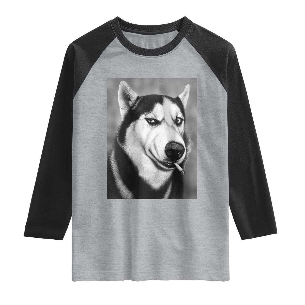 Smoking Siberian Husky Meme Raglan Shirt Funny Dog Face Gift For Dog Lovers
