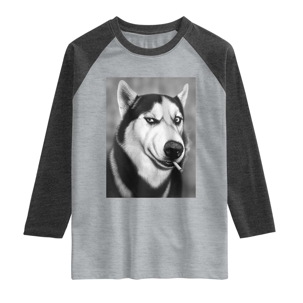 Smoking Siberian Husky Meme Raglan Shirt Funny Dog Face Gift For Dog Lovers