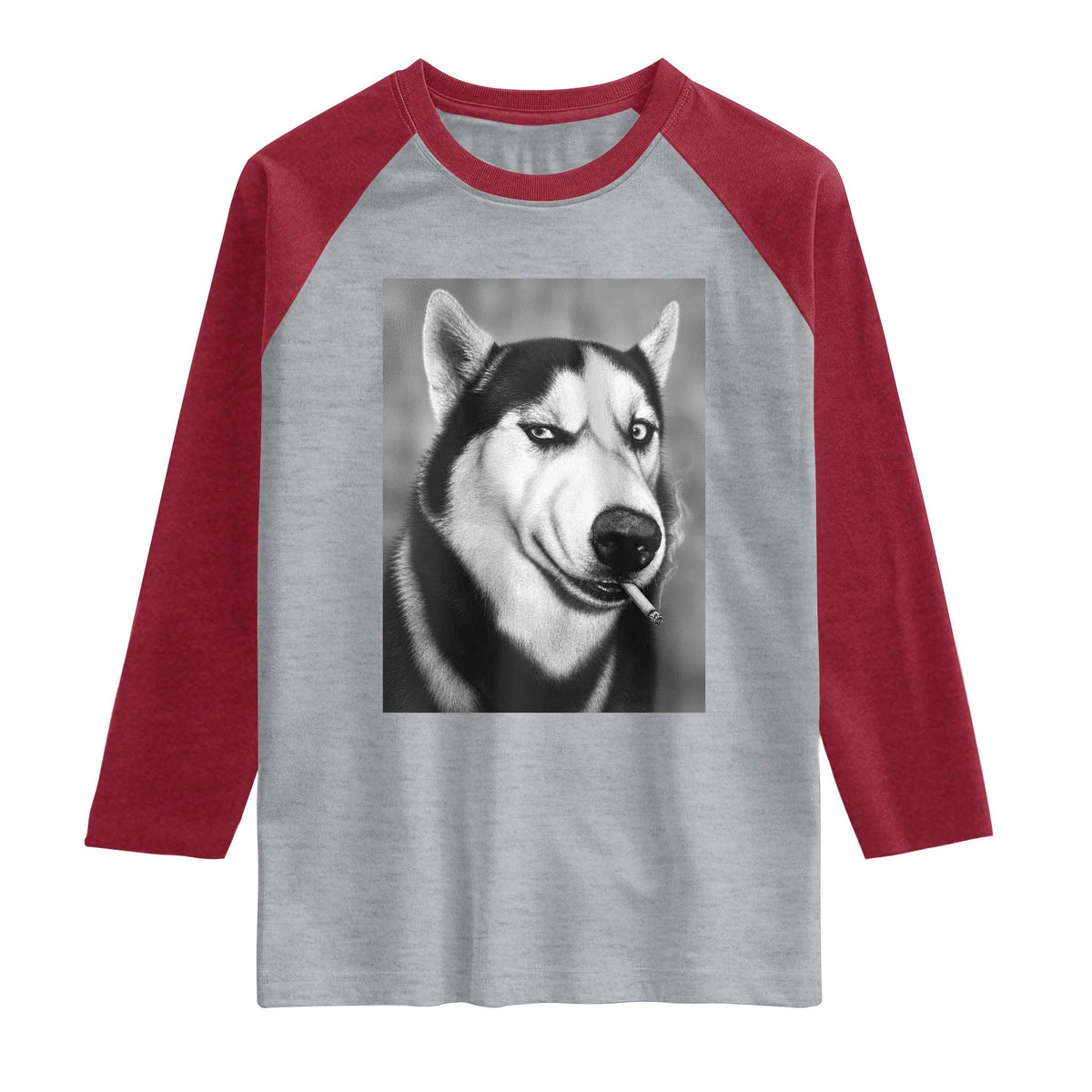 Smoking Siberian Husky Meme Raglan Shirt Funny Dog Face Gift For Dog Lovers