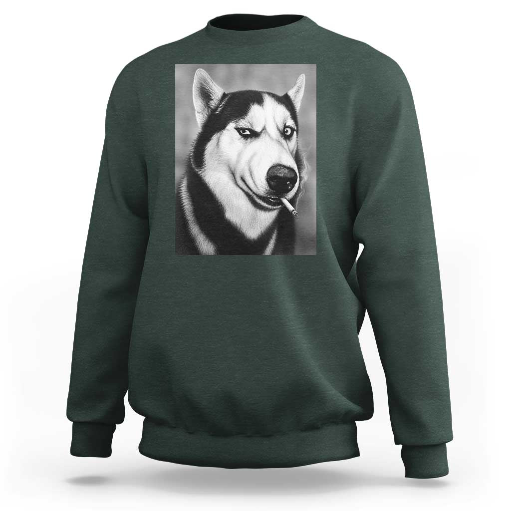 Smoking Siberian Husky Meme Sweatshirt Funny Dog Face Gift For Dog Lovers