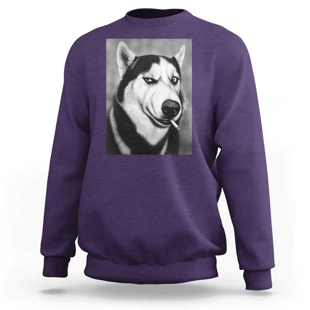 Smoking Siberian Husky Meme Sweatshirt Funny Dog Face Gift For Dog Lovers