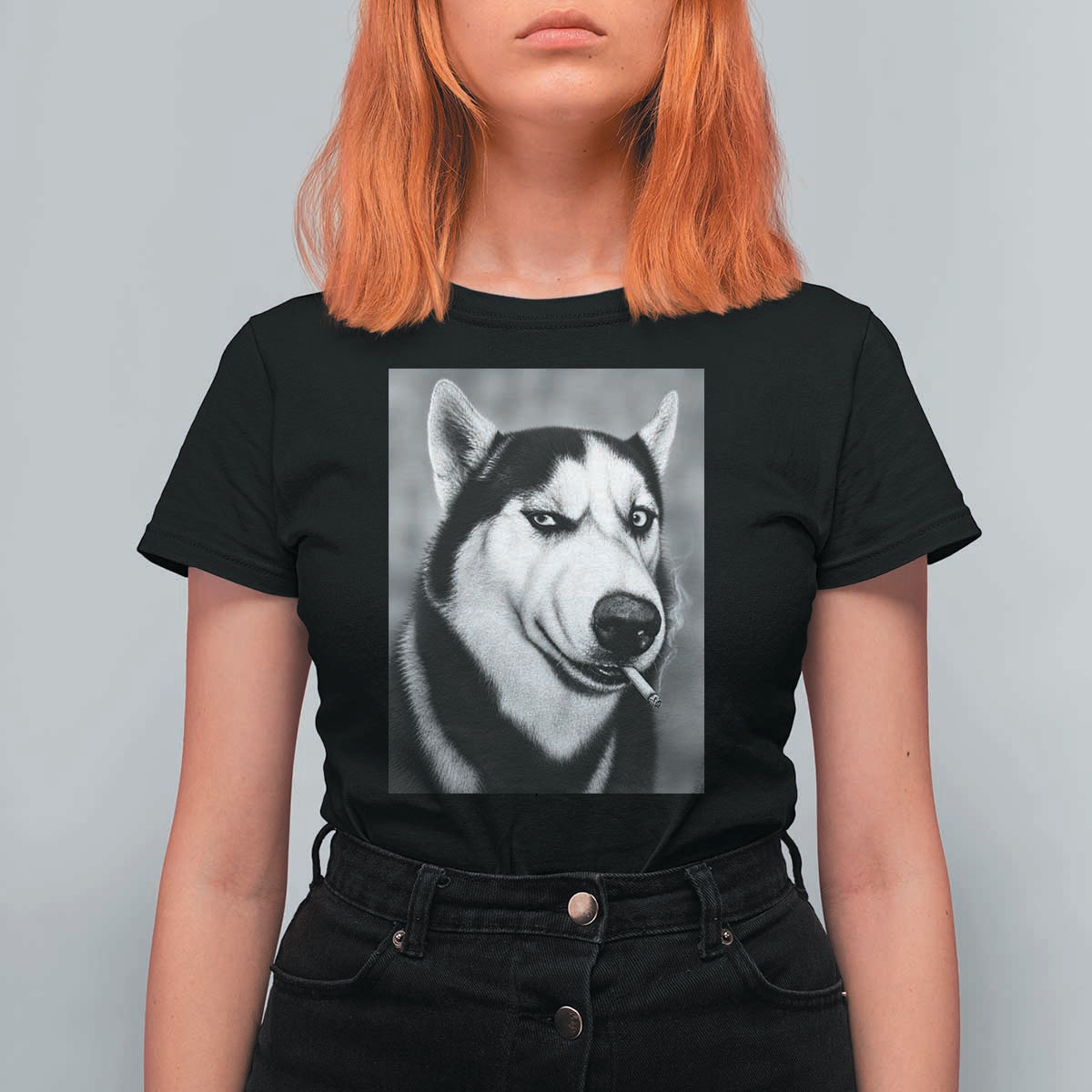Smoking Siberian Husky Meme T Shirt For Women Funny Dog Face Gift For Dog Lovers