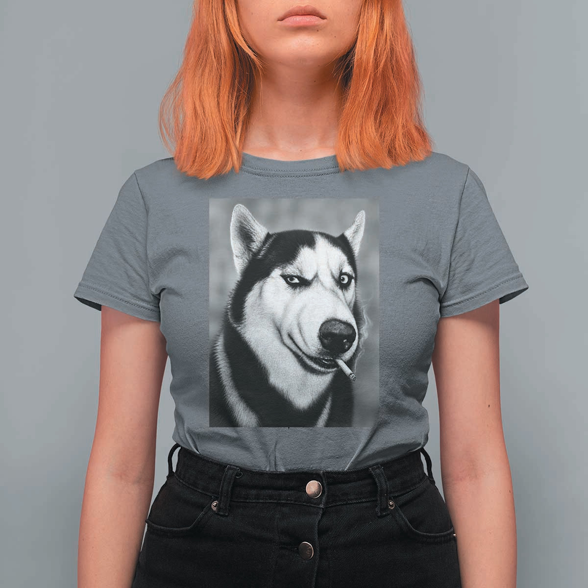 Smoking Siberian Husky Meme T Shirt For Women Funny Dog Face Gift For Dog Lovers