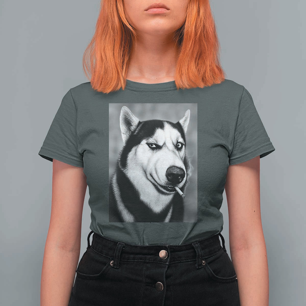Smoking Siberian Husky Meme T Shirt For Women Funny Dog Face Gift For Dog Lovers