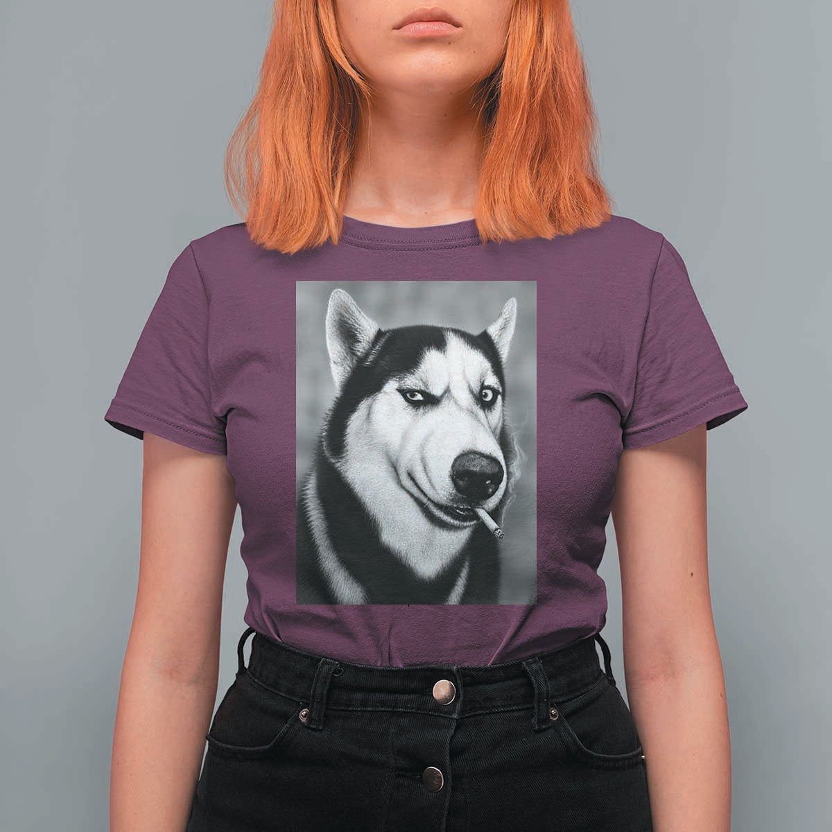 Smoking Siberian Husky Meme T Shirt For Women Funny Dog Face Gift For Dog Lovers