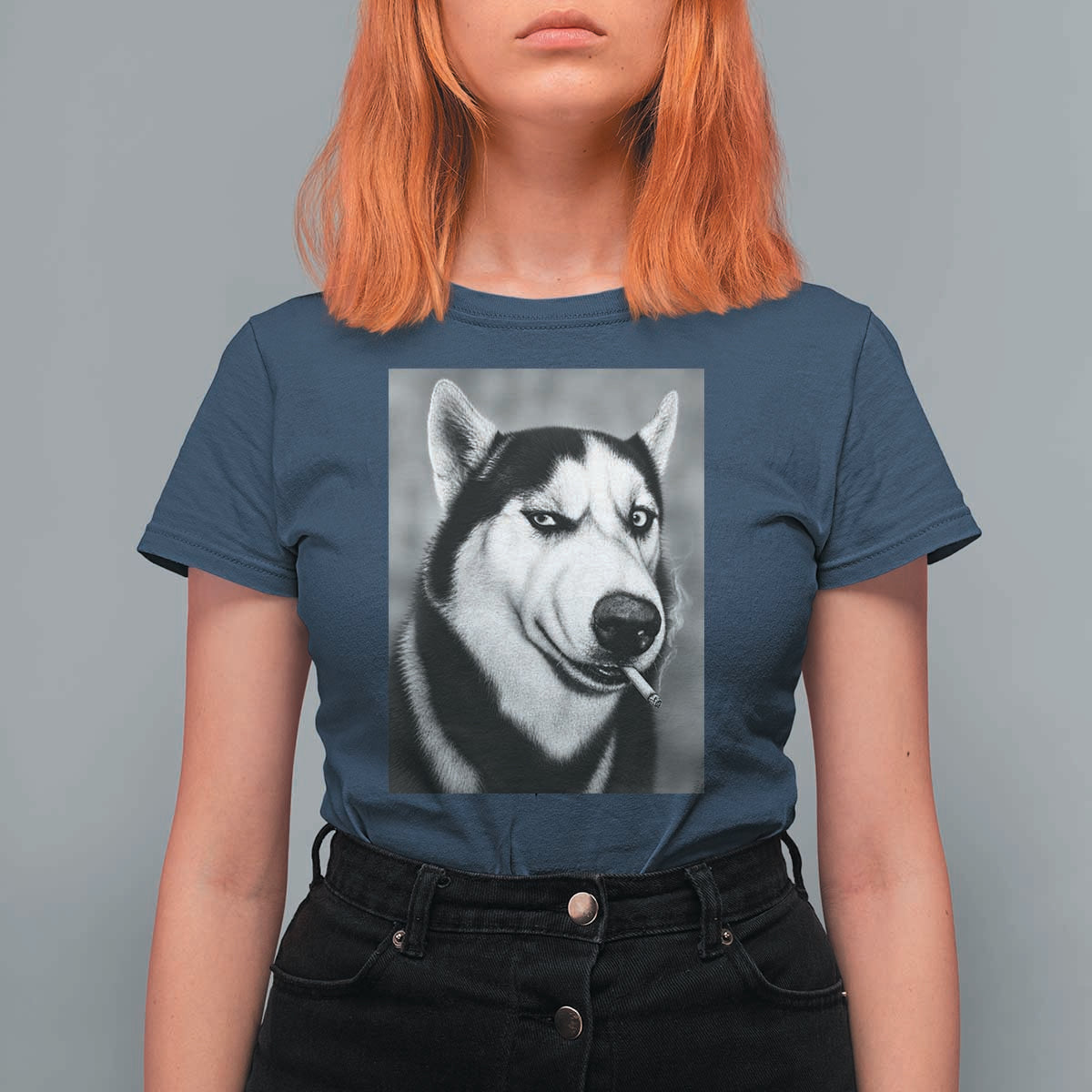Smoking Siberian Husky Meme T Shirt For Women Funny Dog Face Gift For Dog Lovers