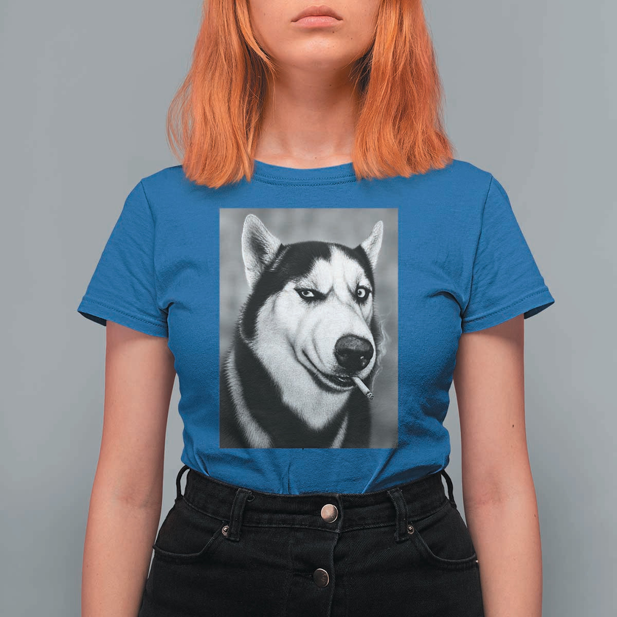 Smoking Siberian Husky Meme T Shirt For Women Funny Dog Face Gift For Dog Lovers