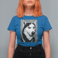 Smoking Siberian Husky Meme T Shirt For Women Funny Dog Face Gift For Dog Lovers
