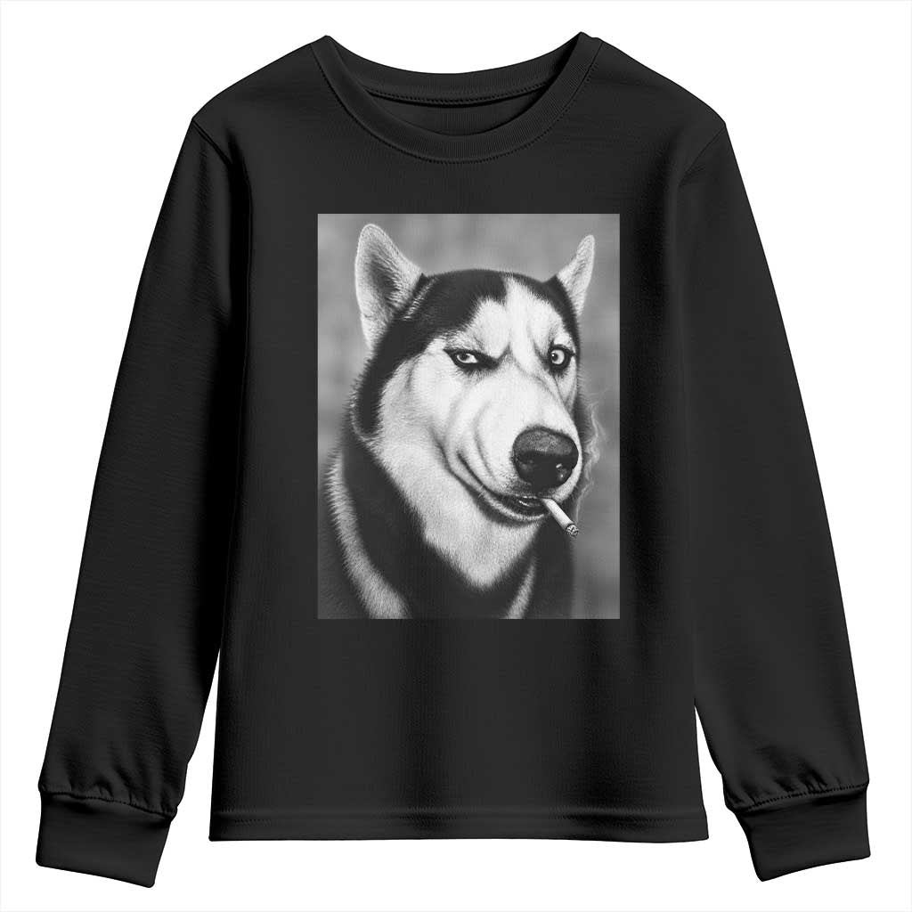 Smoking Siberian Husky Meme Youth Sweatshirt Funny Dog Face Gift For Dog Lovers