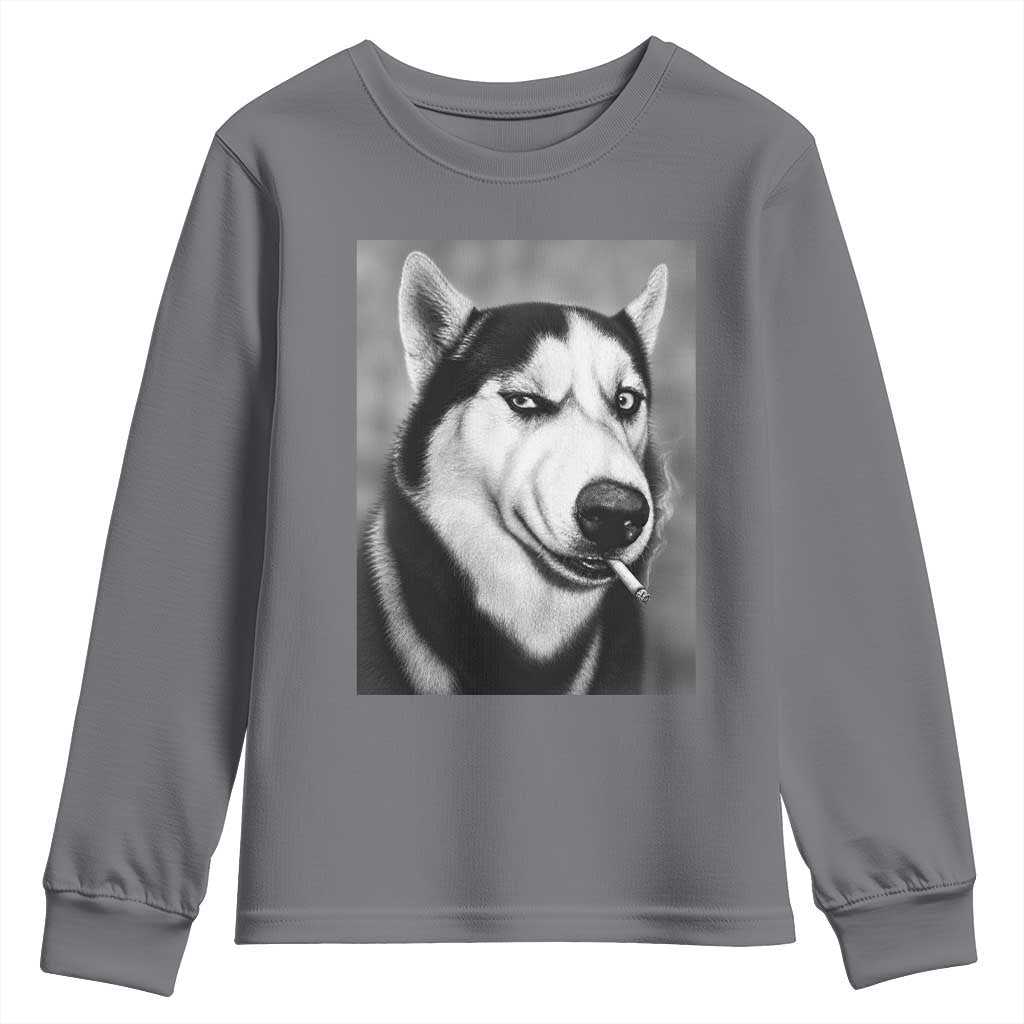 Smoking Siberian Husky Meme Youth Sweatshirt Funny Dog Face Gift For Dog Lovers