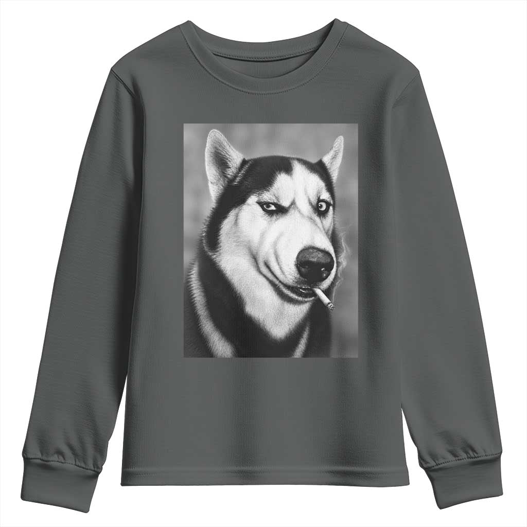 Smoking Siberian Husky Meme Youth Sweatshirt Funny Dog Face Gift For Dog Lovers