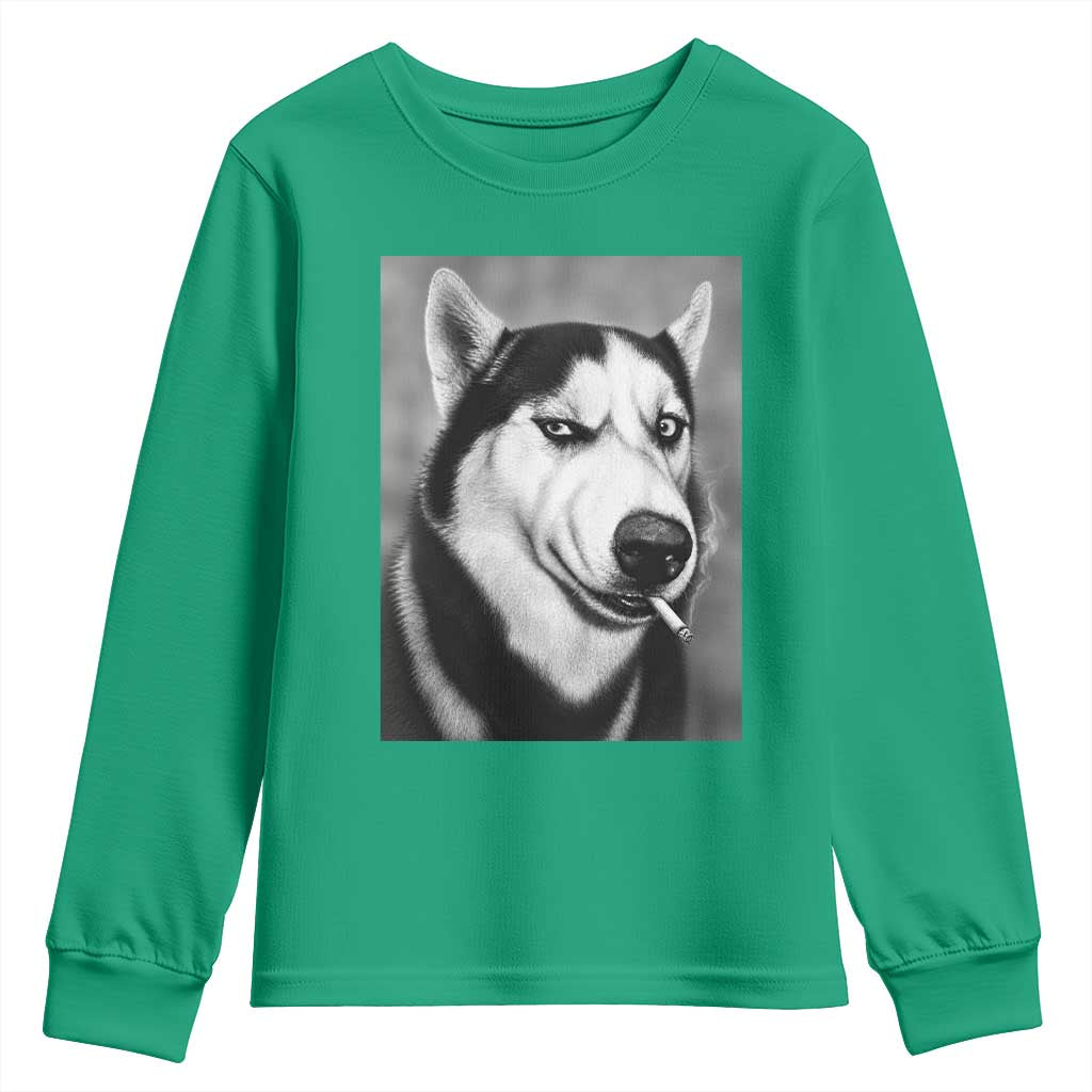 Smoking Siberian Husky Meme Youth Sweatshirt Funny Dog Face Gift For Dog Lovers